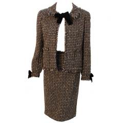Chanel 2pc Black and White Wool Jacket and Skirt Set, Circa 1990