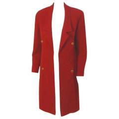 Chanel Red Coat with Gold Logo Buttons, Circa 1990's