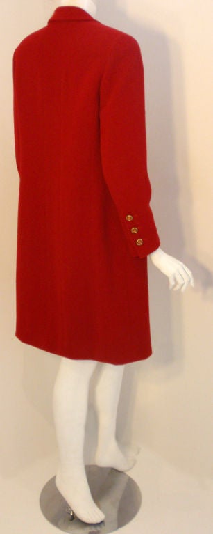 Women's Chanel Red Coat with Gold Logo Buttons, Circa 1990's