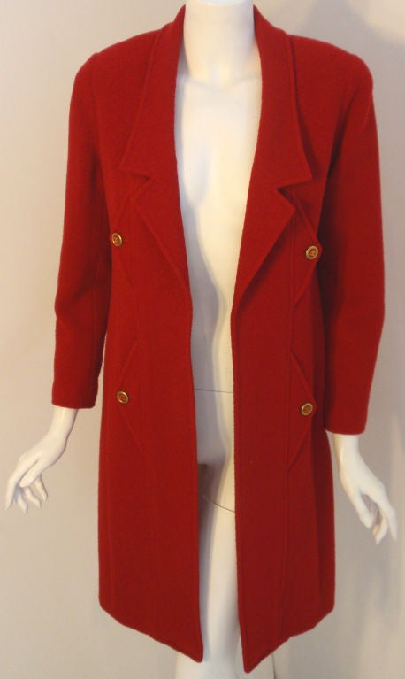 Chanel Red Coat with Gold Logo Buttons, Circa 1990's 2