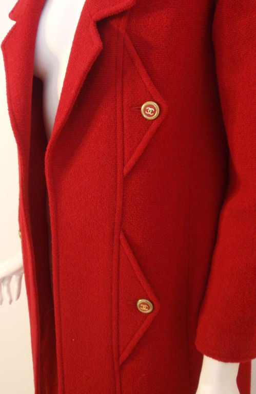 Chanel Red Coat with Gold Logo Buttons, Circa 1990's 3