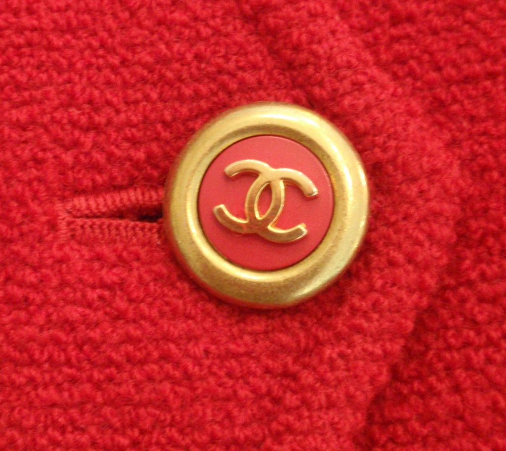 Chanel Red Coat with Gold Logo Buttons, Circa 1990's 5
