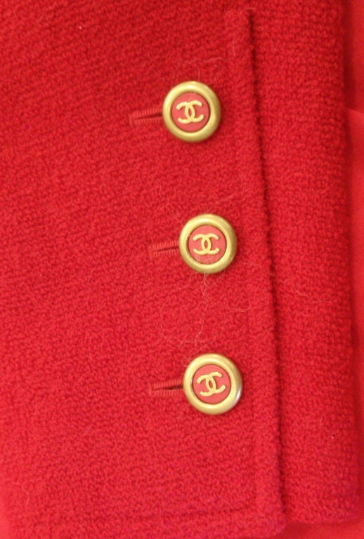 Chanel Red Coat with Gold Logo Buttons, Circa 1990's 4