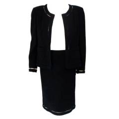 Chanel 2pc Black Wool Jacket and Skirt Set with floating hem detail, 1990's