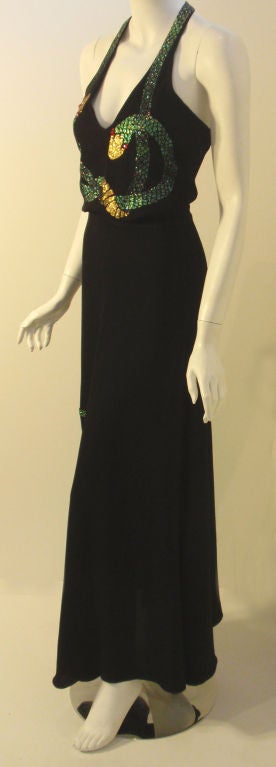 Krizia Black Crepe Halter Gown Snakes, Circa 1970's In Excellent Condition In Los Angeles, CA