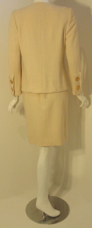 Chanel 2pc Cream Wool Clover Button Jacket and Skirt Set, Circa 1990's 36 1