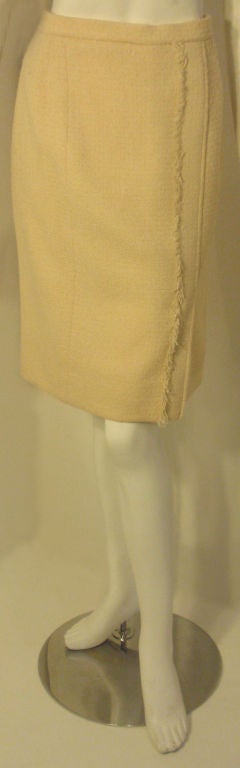 Chanel 2pc Cream Wool Clover Button Jacket and Skirt Set, Circa 1990's 36 4