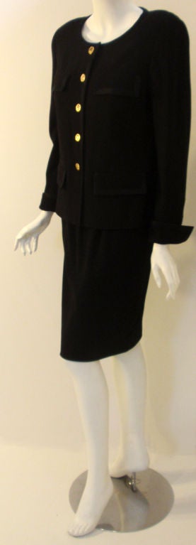 Chanel 2pc Black Jacket and Skirt Set W/Silk Trim, Circa 1990 1