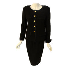 Chanel 2pc Black Jacket and Skirt Set W/Silk Trim, Circa 1990