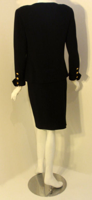Chanel 2pc Black Jacket and Skirt Set W/Silk Trim, Circa 1990 2