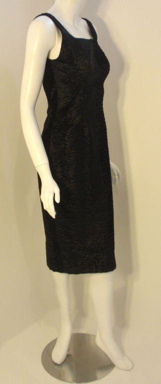 Pauline Trigere Black Textured Velvet Cocktail Dress, Circa 1960's In Excellent Condition For Sale In Los Angeles, CA
