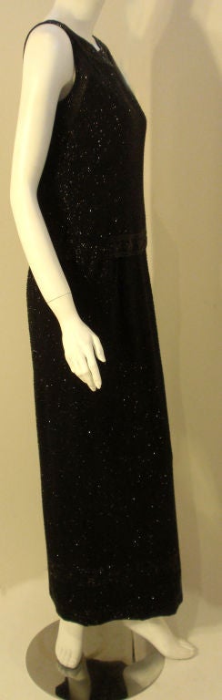 Ceil Chapman Vintage 2pc Black Beaded Gown, Circa 1960 In Excellent Condition For Sale In Los Angeles, CA