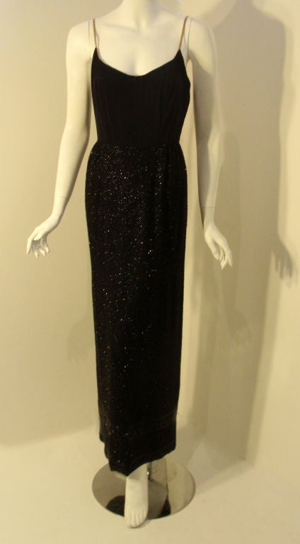 Ceil Chapman Vintage 2pc Black Beaded Gown, Circa 1960 For Sale 1