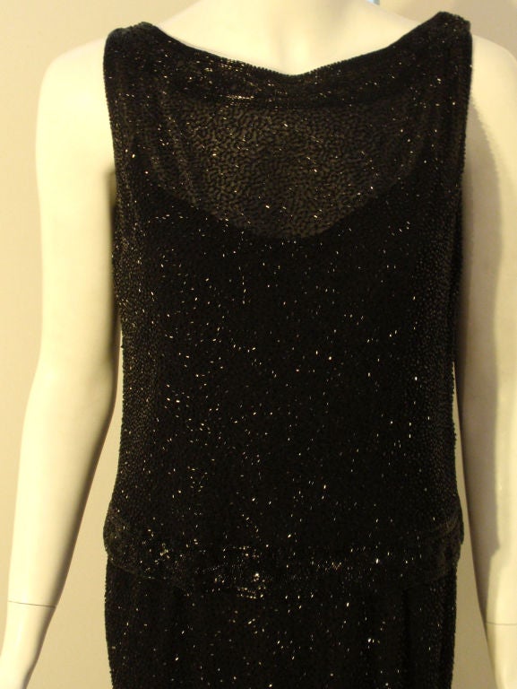 Ceil Chapman Vintage 2pc Black Beaded Gown, Circa 1960 For Sale 3