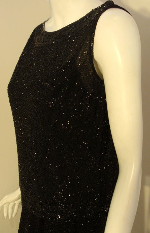 Ceil Chapman Vintage 2pc Black Beaded Gown, Circa 1960 For Sale 4