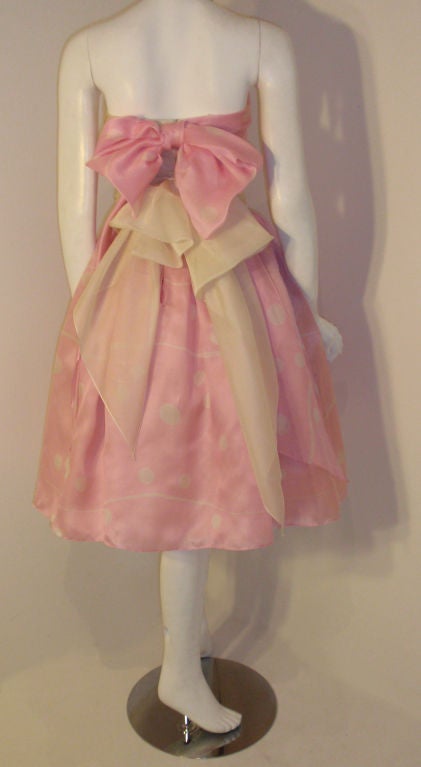 Bill Blass Pink and Cream Polka Dot Silk Cocktail Dress 2