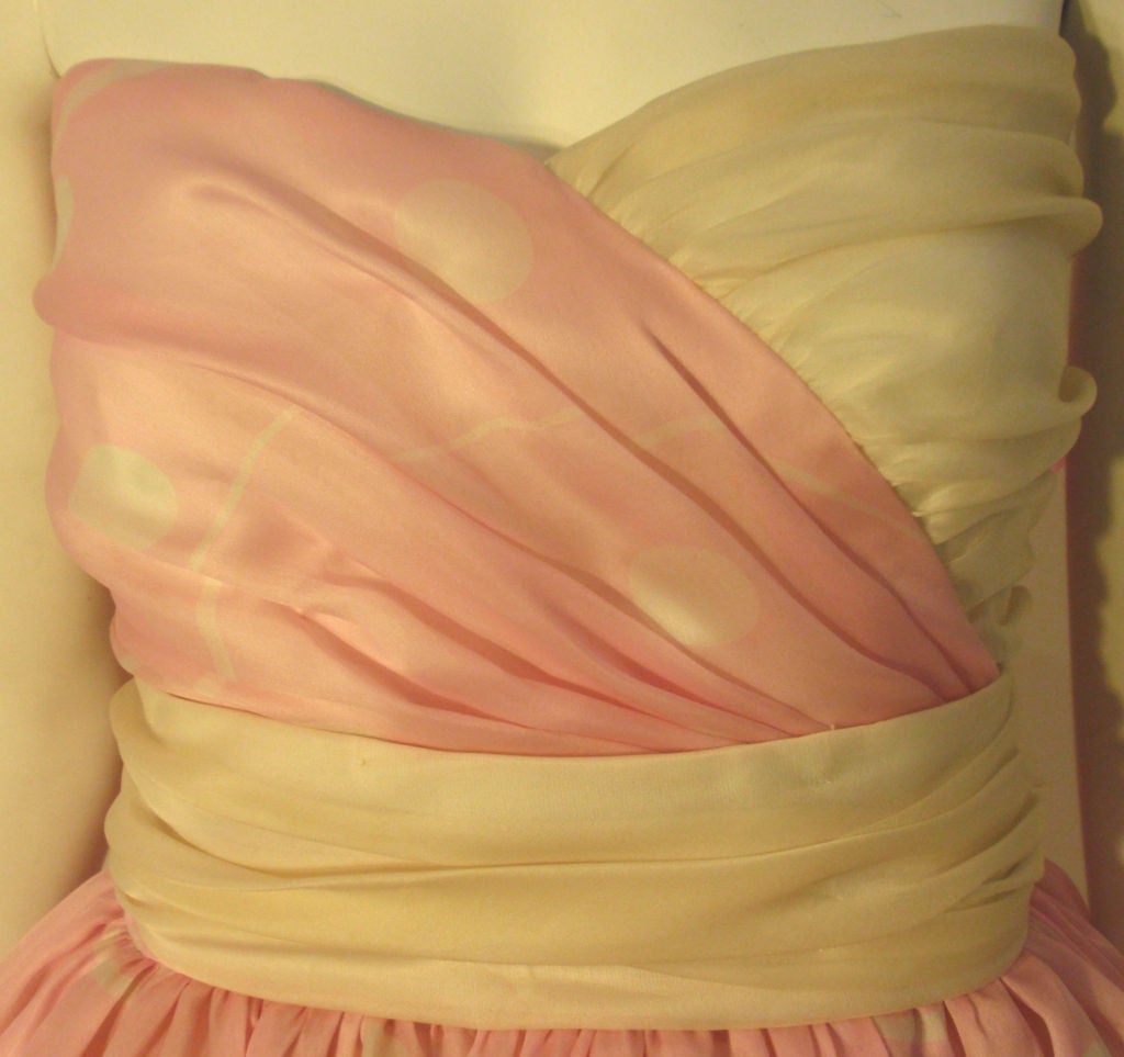 Bill Blass Pink and Cream Polka Dot Silk Cocktail Dress 3