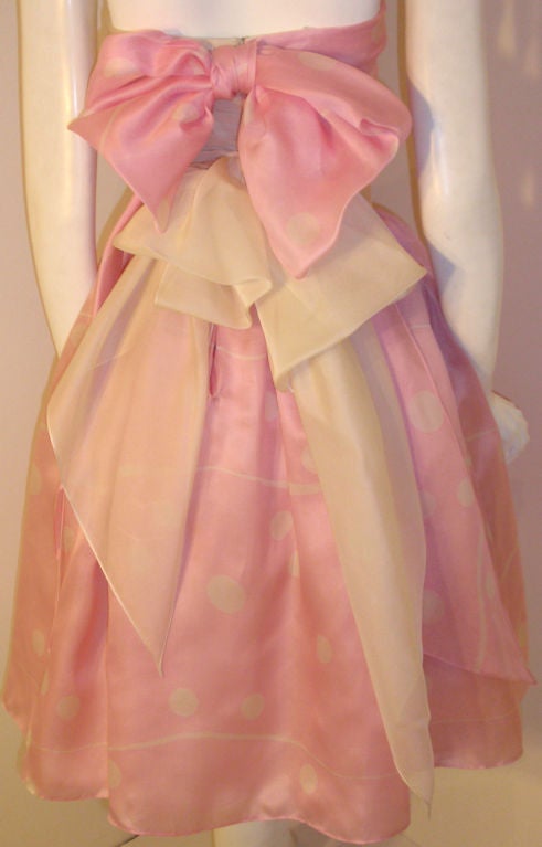 Bill Blass Pink and Cream Polka Dot Silk Cocktail Dress 6