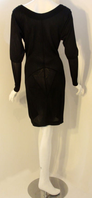 Women's Alaia Black Sheer Jersey Long Sleeve Scoop neck Dress, Circa 1990's For Sale