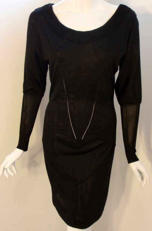 Alaia Black Sheer Jersey Long Sleeve Scoop neck Dress, Circa 1990's For Sale 1