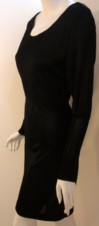 Alaia Black Sheer Jersey Long Sleeve Scoop neck Dress, Circa 1990's For Sale 2