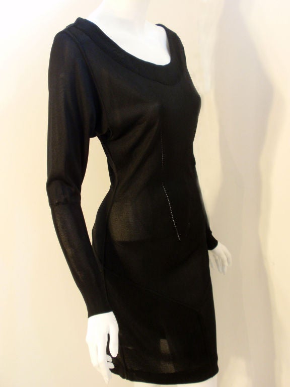 Alaia Black Sheer Jersey Long Sleeve Scoop neck Dress, Circa 1990's For Sale 3