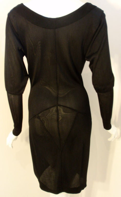 Alaia Black Sheer Jersey Long Sleeve Scoop neck Dress, Circa 1990's For Sale 4