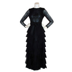GIVENCHY COUTURE Black Lace Tiered Gown with Bow at Waist 4 10