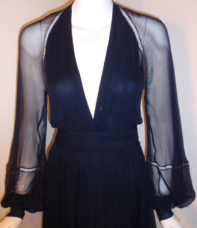 Christian Dior Haute Couture Navy Chiffon Cocktail Dress, Circa 1970's Size 4 2