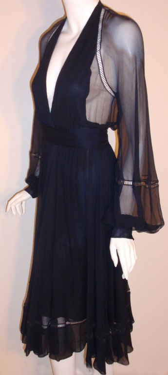 Christian Dior Haute Couture Navy Chiffon Cocktail Dress, Circa 1970's Size 4 3