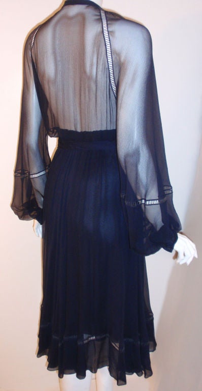 Christian Dior Haute Couture Navy Chiffon Cocktail Dress, Circa 1970's Size 4 4