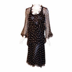 Vintage Christian Dior Haute Couture 2pc Navy/White Polka Dress