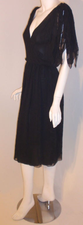 Black CHISTIAN DIOR HAUTE COUTURE Navy Layered Chiffon Dress, Betsy Bloomingdale 1980s For Sale