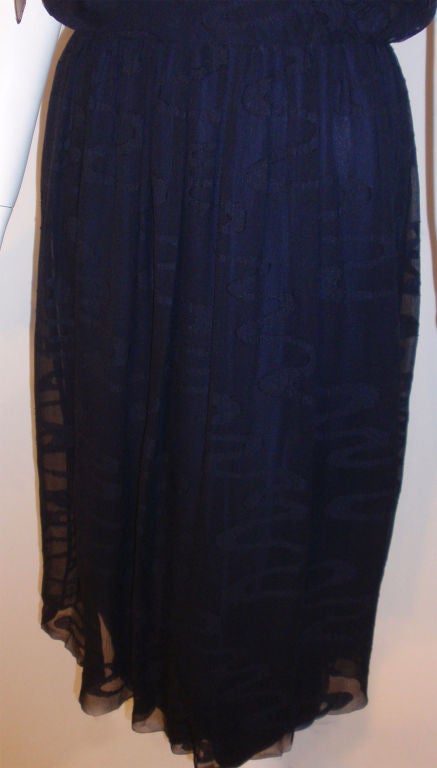 CHISTIAN DIOR HAUTE COUTURE Navy Layered Chiffon Dress, Betsy Bloomingdale 1980s For Sale 5