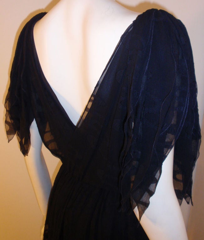 CHISTIAN DIOR HAUTE COUTURE Navy Layered Chiffon Dress, Betsy Bloomingdale 1980s For Sale 4