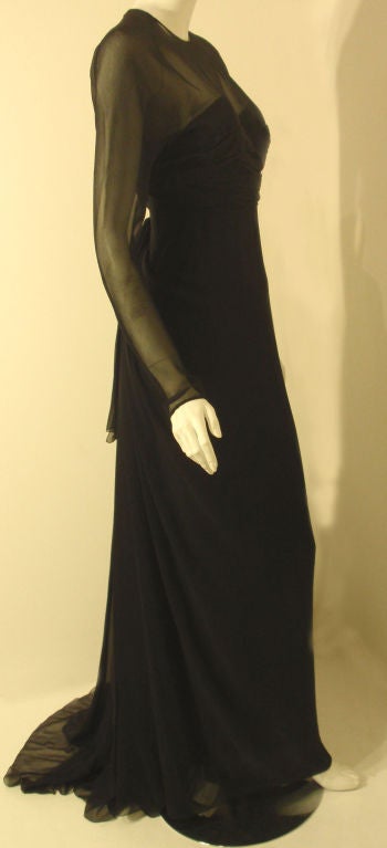 Christian Dior, Marc Bohan Haute Couture Black Chiffon Gown, Betsy Bloomingdale In Excellent Condition In Los Angeles, CA