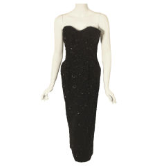 Ceil Chapman Vintage Black Beaded Gown, Circa 1960