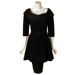 Vintage Don Loper Black Day Dress with Peplum, Circa 1950