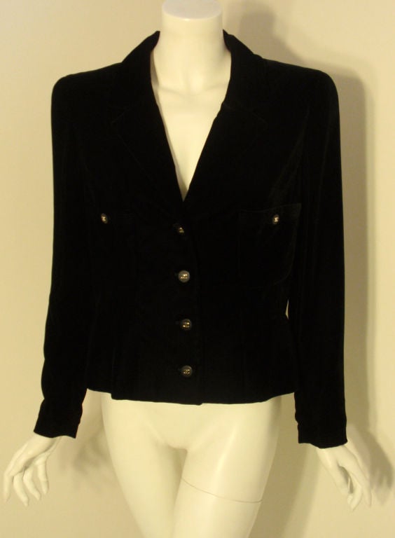 Chanel Black Velvet Jacket With Logo Buttons, Circa 1990 7