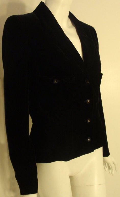Women's Chanel Black Velvet Jacket With Logo Buttons, Circa 1990