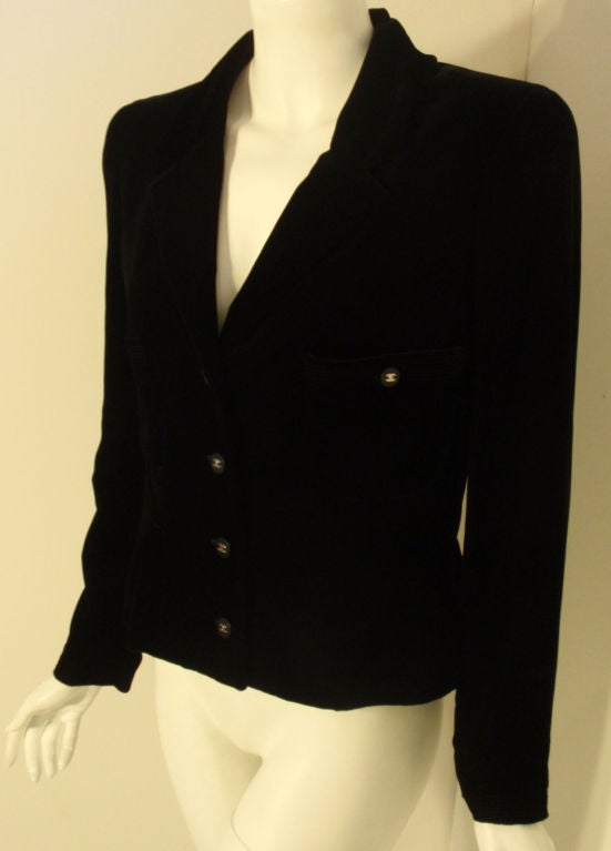 Chanel Black Velvet Jacket With Logo Buttons, Circa 1990 1