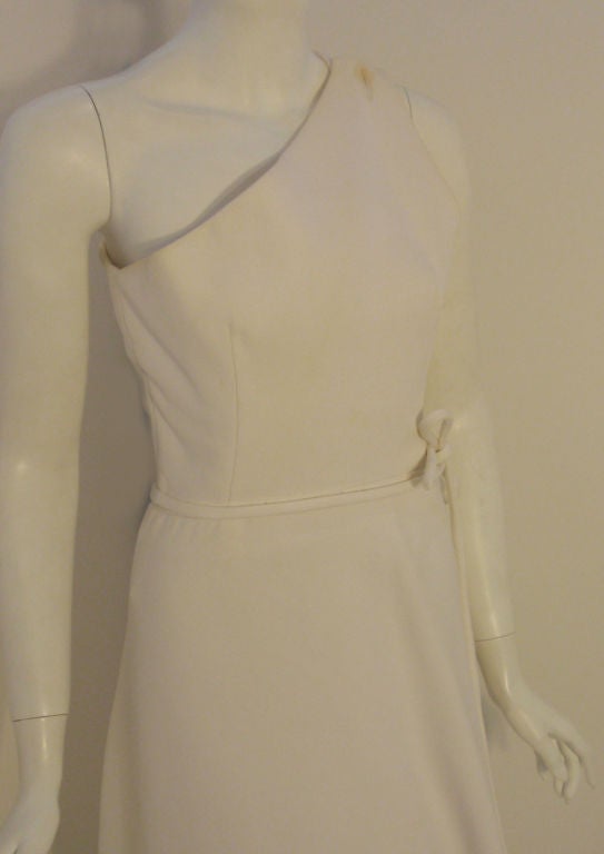 Women's Givenchy Couture Long White One Shoulder Gown, Circa 1970's Betsy Bloomingdale For Sale