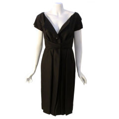 Christian Dior Black Wool & Silk Wrap Waist Detail Dress, Circa 1960's