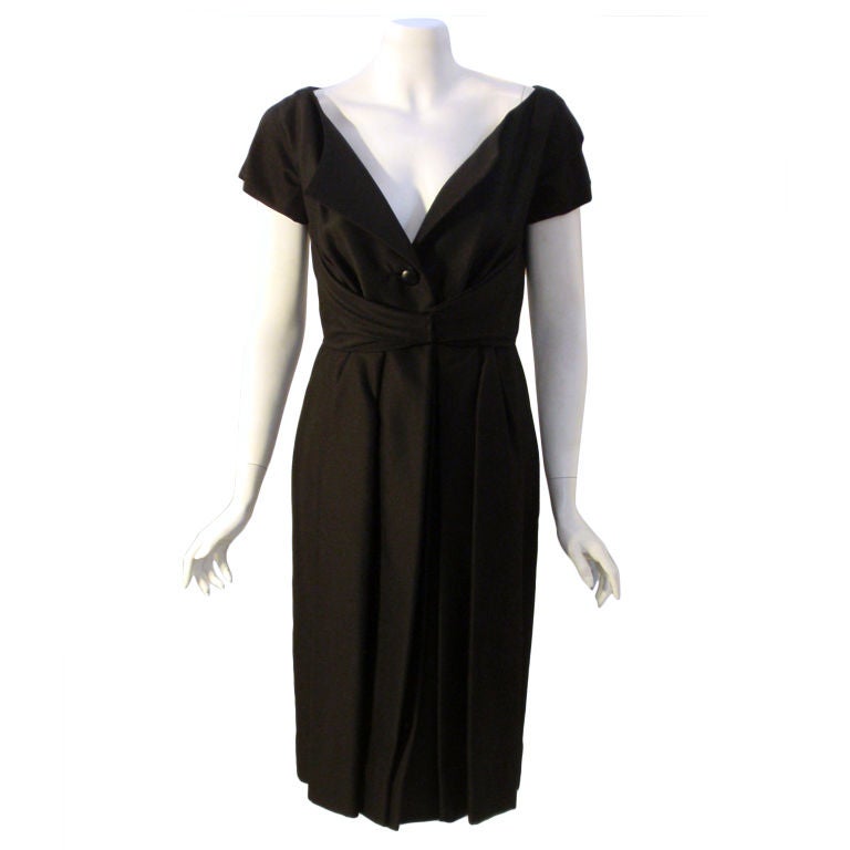 Christian Dior Black Wool and Silk Wrap Waist Detail Dress, Circa 1960 ...