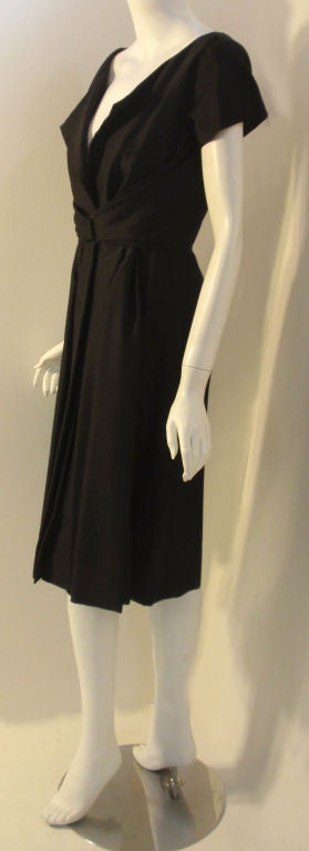 Christian Dior Black Wool & Silk Wrap Waist Detail Dress, Circa 1960's In Excellent Condition In Los Angeles, CA