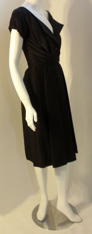 Women's Christian Dior Black Wool & Silk Wrap Waist Detail Dress, Circa 1960's