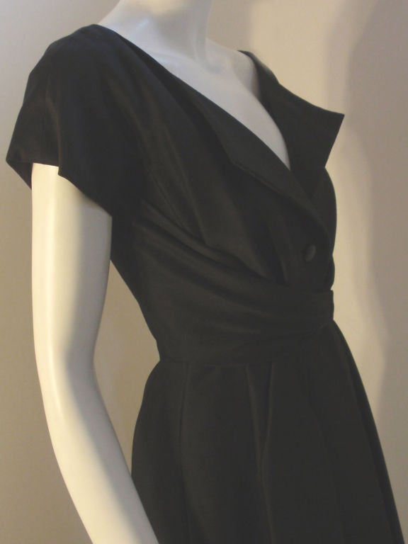 Christian Dior Black Wool & Silk Wrap Waist Detail Dress, Circa 1960's 6