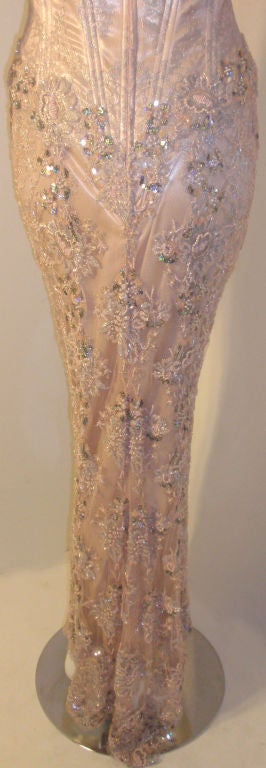 Vick Tiel Pink Lace Beaded Strapless Gown, Circa 1980 For Sale 4