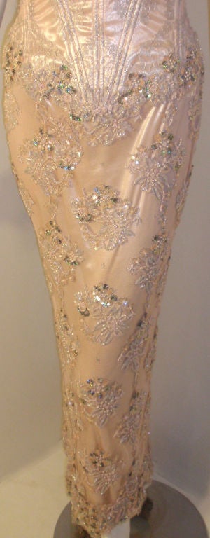 Vick Tiel Pink Lace Beaded Strapless Gown, Circa 1980 For Sale 3