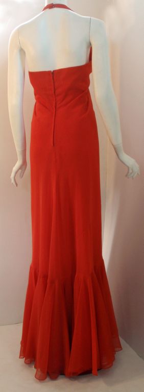 Red Travilla Long Blood Orange Chiffon Gown, Circa 1970 For Sale